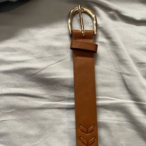 Brown Criss Cross Leather Leather Belt with Gold Accents